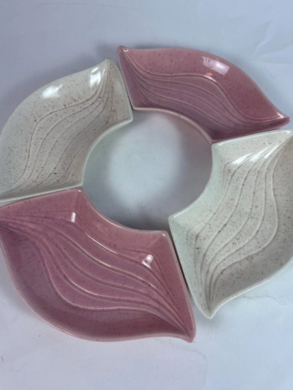 Vintage Mid Century Pink & White Ceramic Snack Tray Set – Atomic Leaf Serving